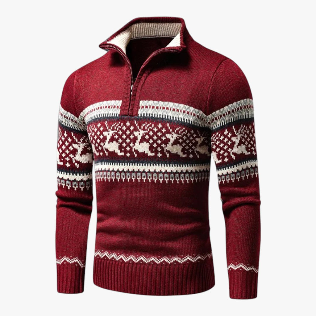 Herren Winter Weihnachtspullover mit Reißverschluss