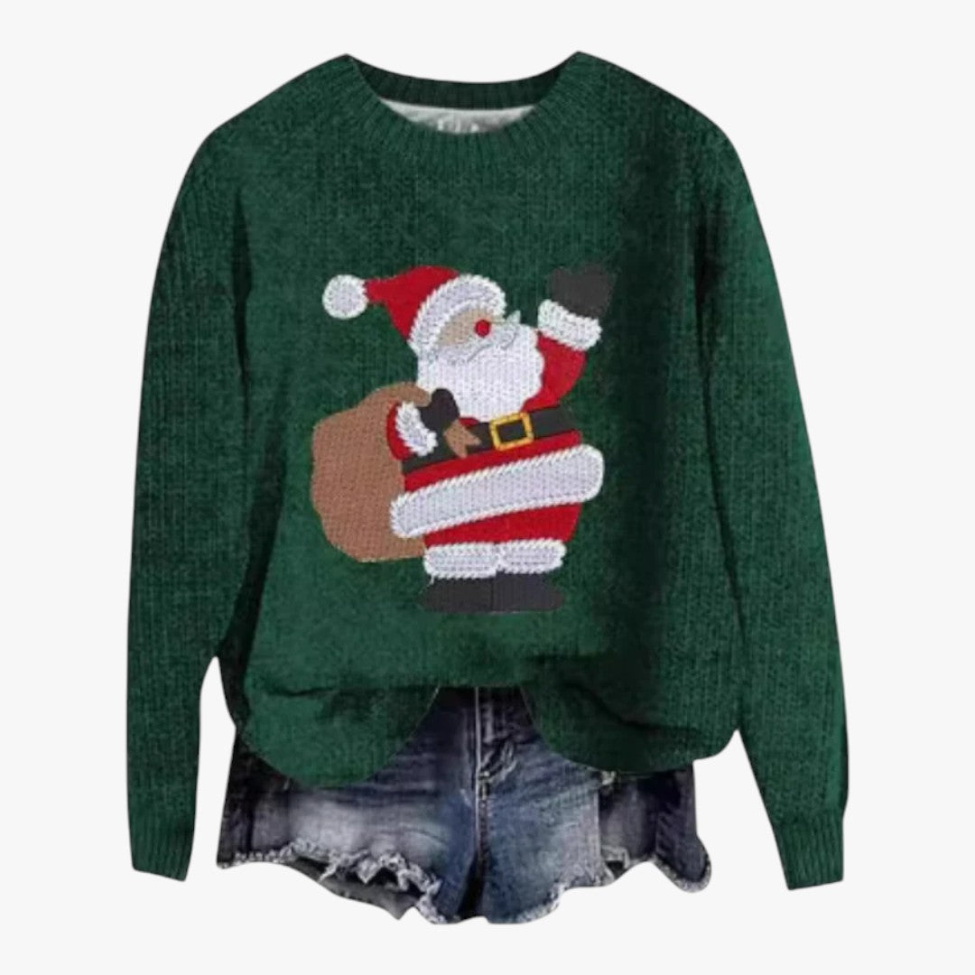 Damen Winter Weihnachtspullover mit Rundhals