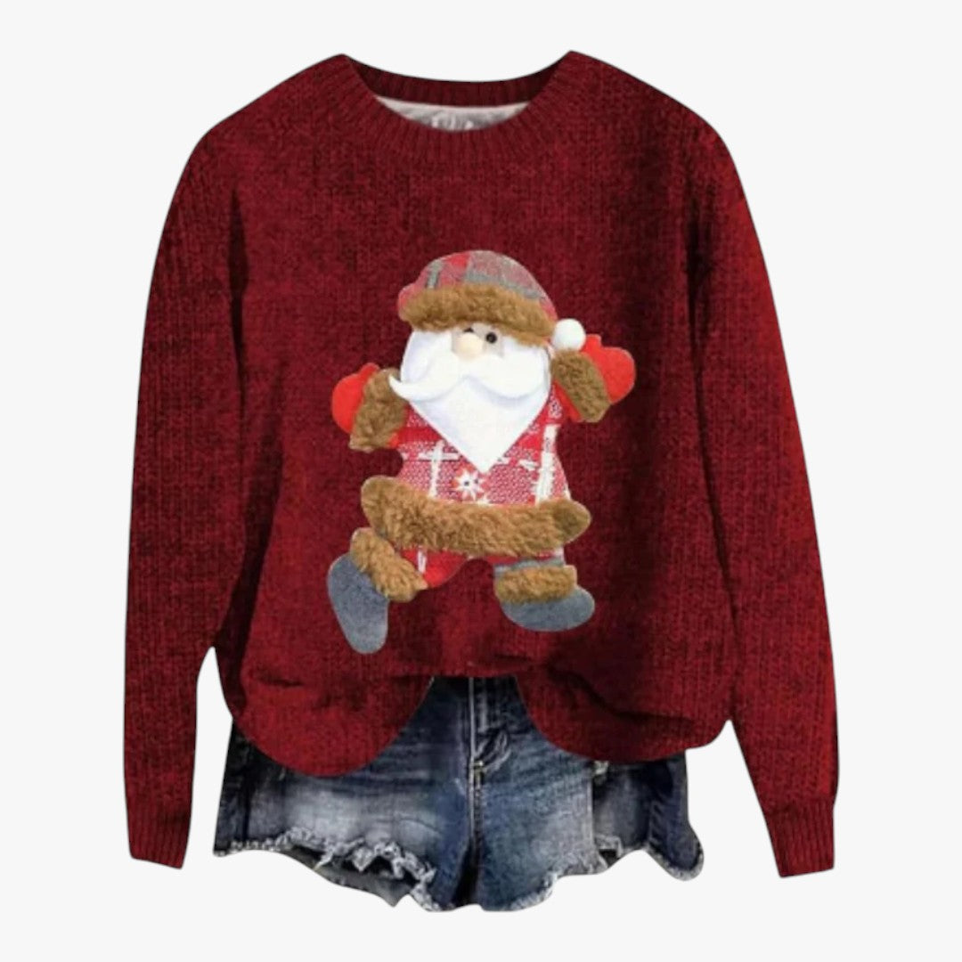Damen Winter Weihnachtspullover mit Rundhals