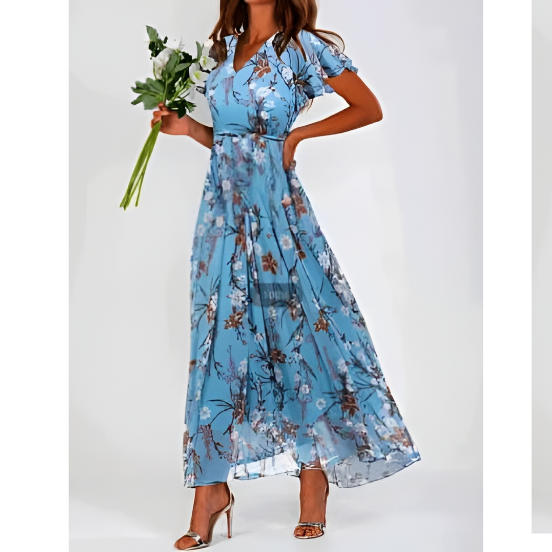 Damen Sommer Formelles Blumen Hochzeitsgast Maxi Kleid