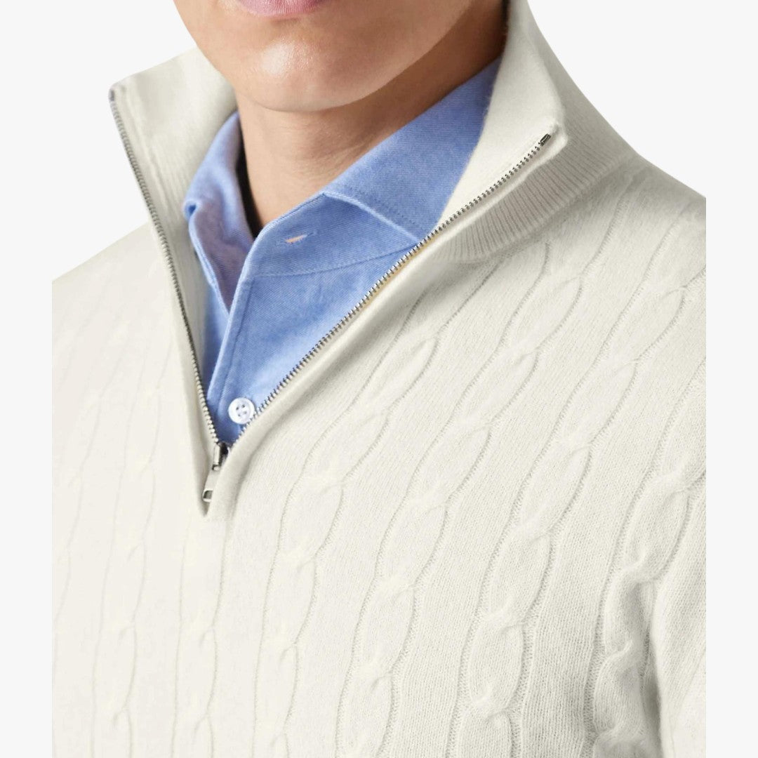 Herren Winterpullover mit Zopfmuster und Reißverschluss