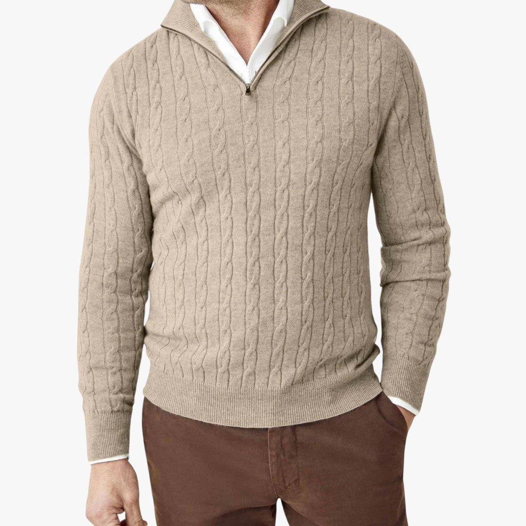 Herren Winterpullover mit Zopfmuster und Reißverschluss