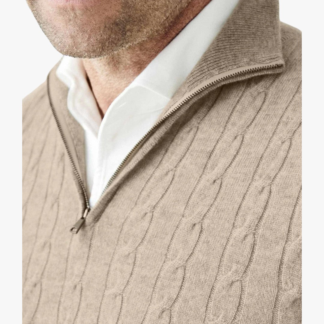 Herren Winterpullover mit Zopfmuster und Reißverschluss