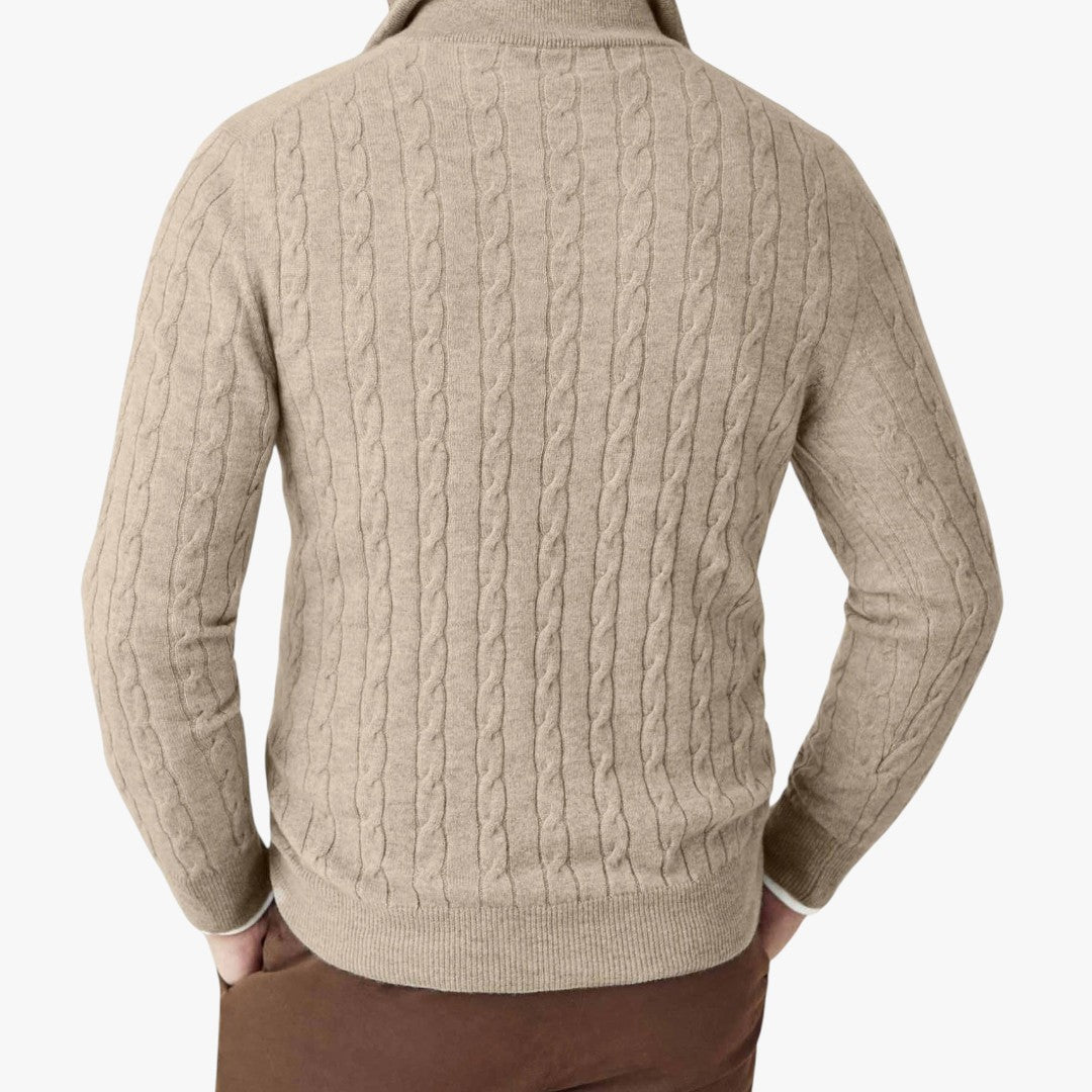 Herren Winterpullover mit Zopfmuster und Reißverschluss