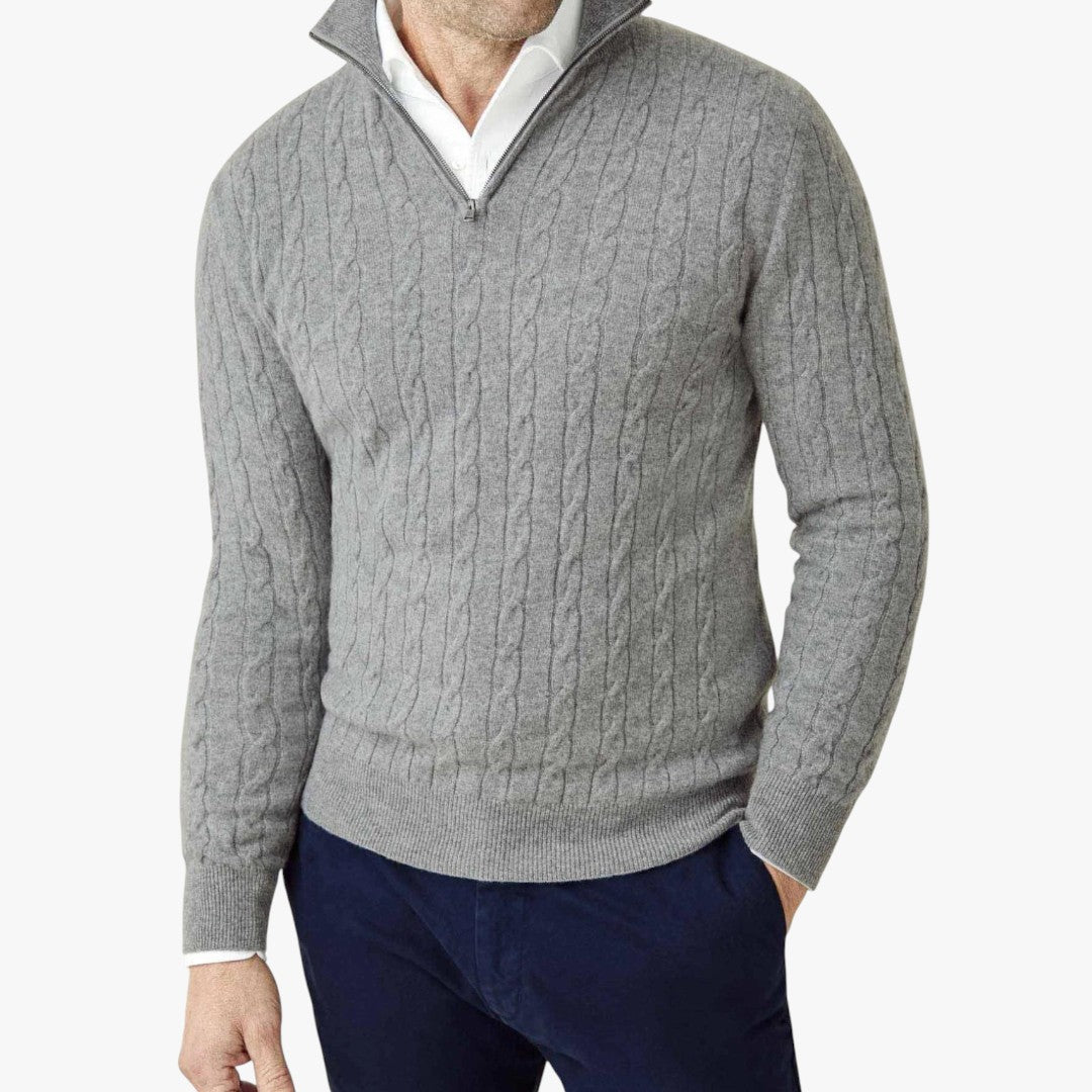 Herren Winterpullover mit Zopfmuster und Reißverschluss