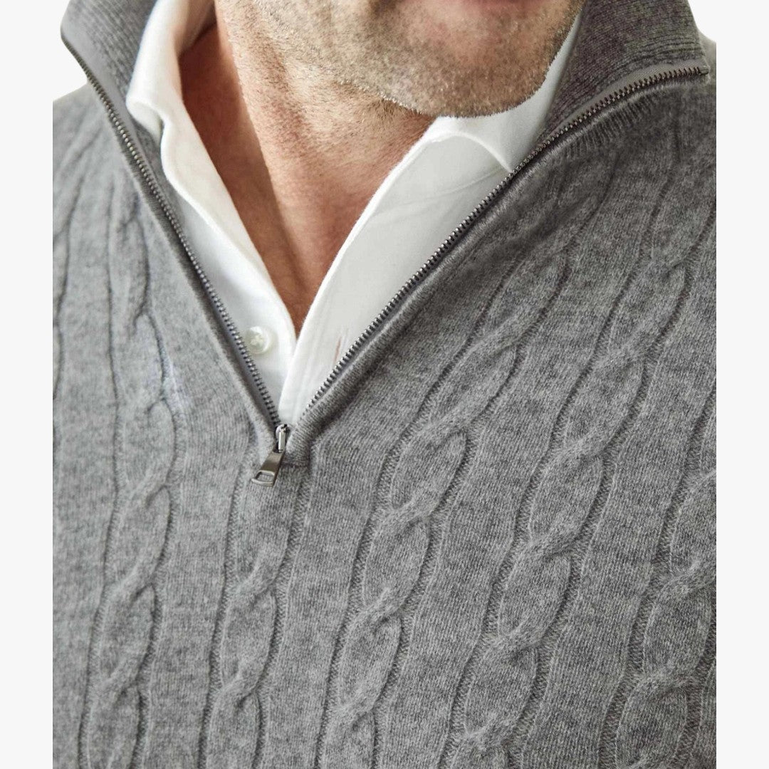 Herren Winterpullover mit Zopfmuster und Reißverschluss