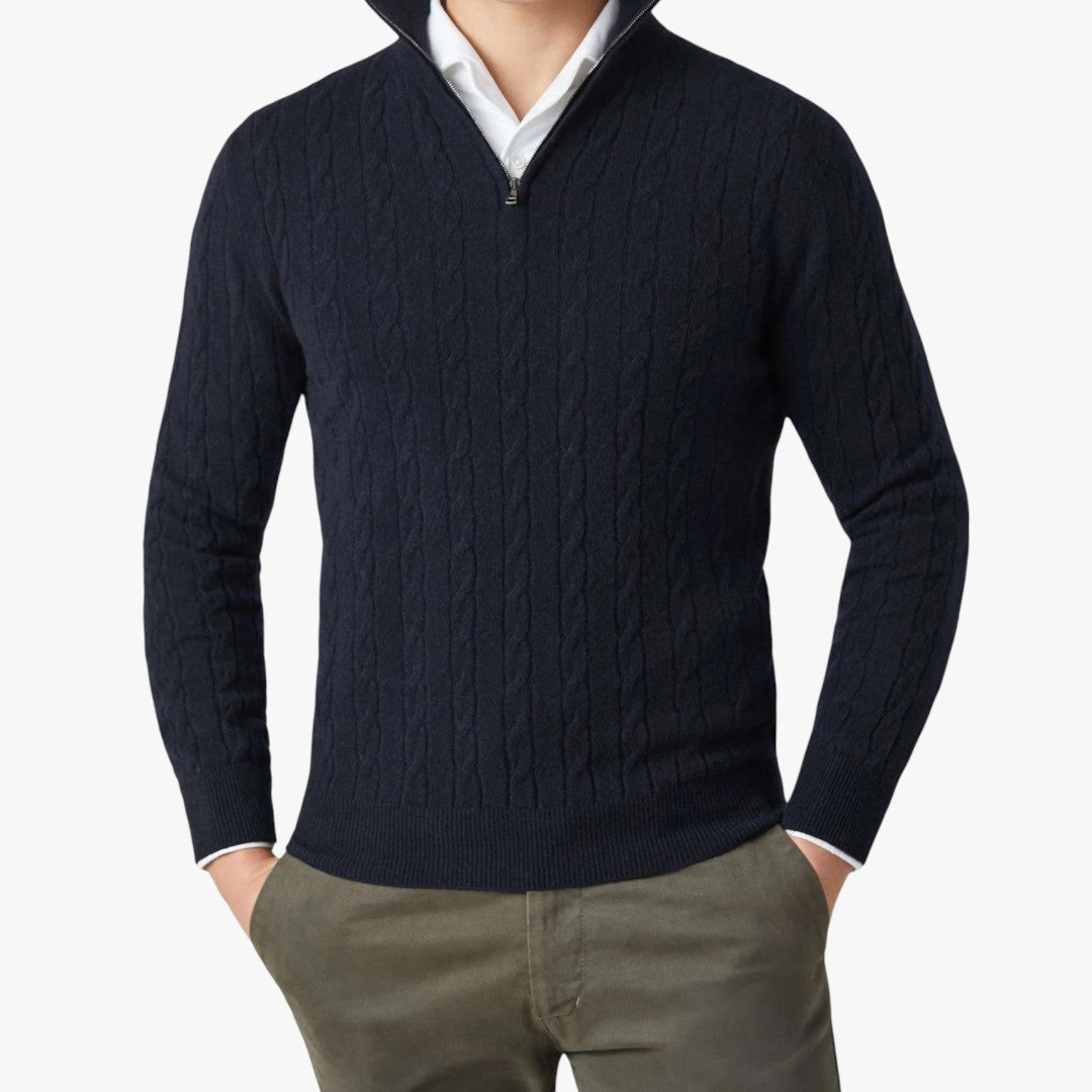 Herren Winterpullover mit Zopfmuster und Reißverschluss