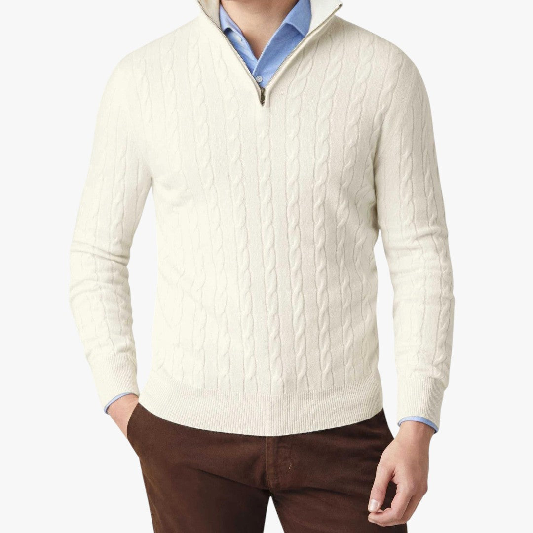 Herren Winterpullover mit Zopfmuster und Reißverschluss