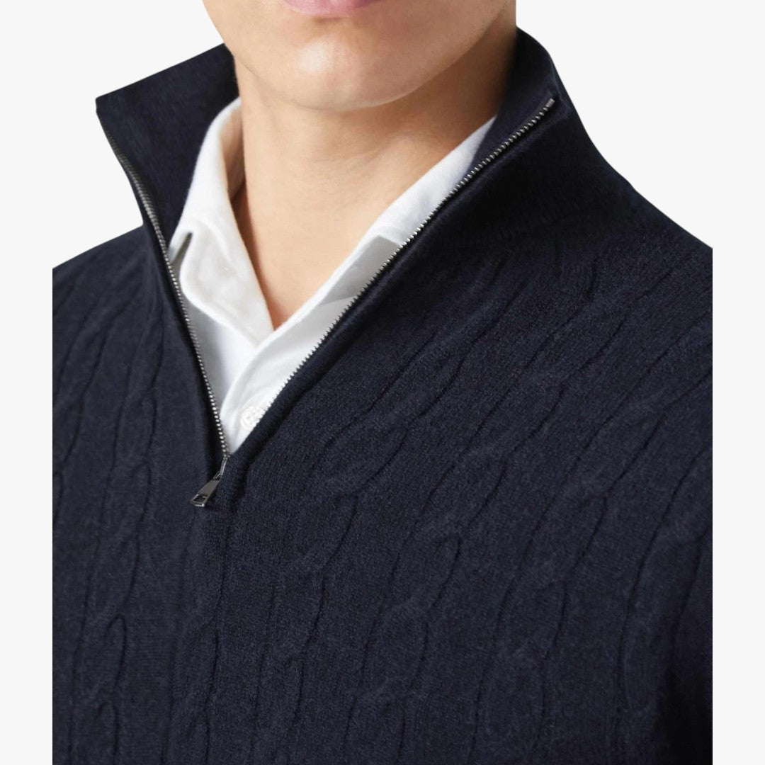 Herren Winterpullover mit Zopfmuster und Reißverschluss