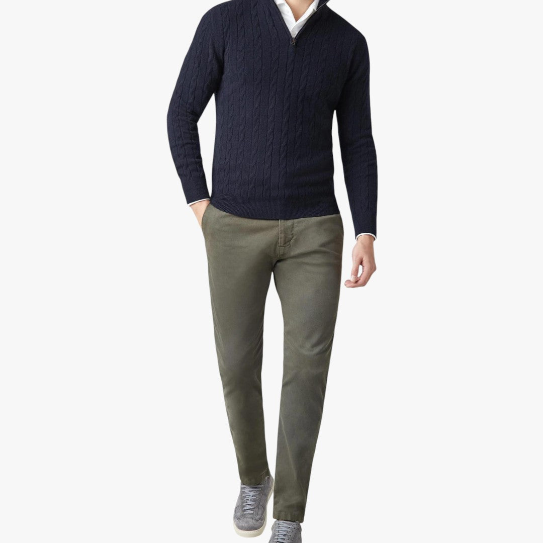 Herren Winterpullover mit Zopfmuster und Reißverschluss