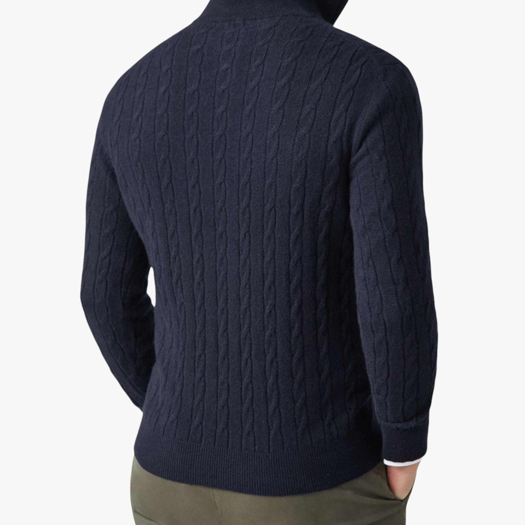 Herren Winterpullover mit Zopfmuster und Reißverschluss