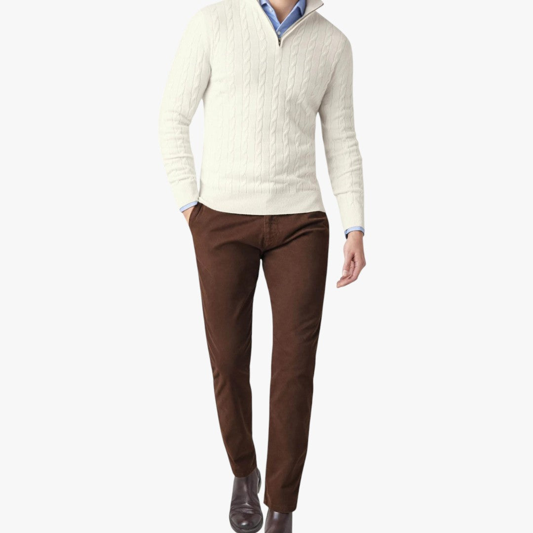 Herren Winterpullover mit Zopfmuster und Reißverschluss