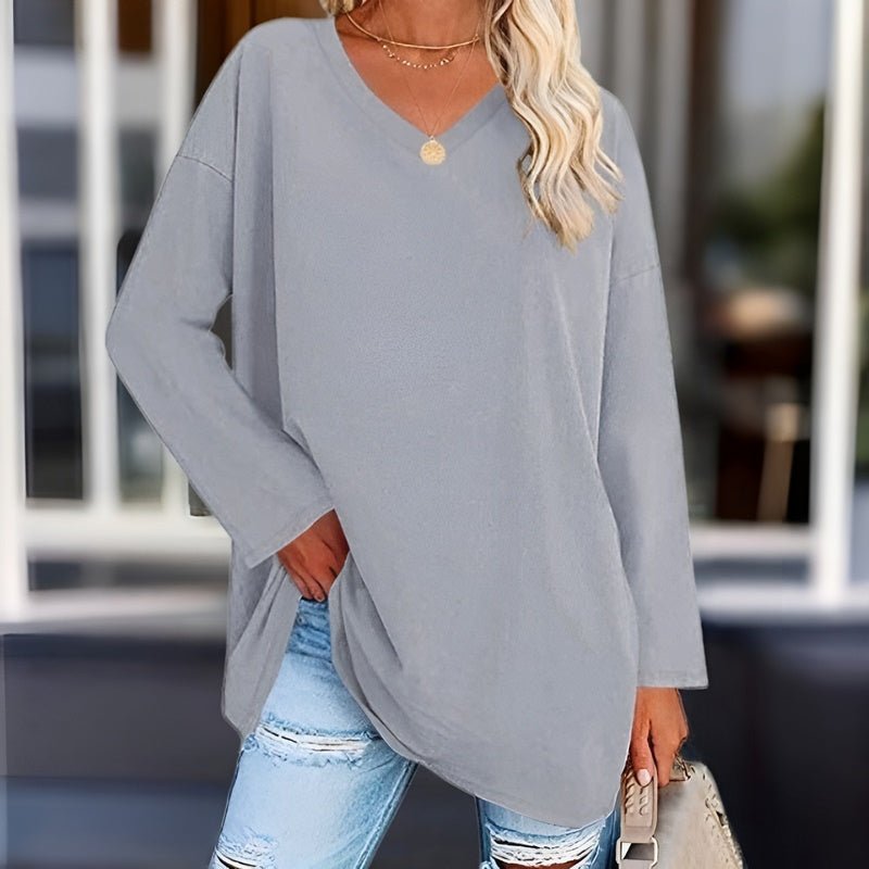 Modisches und leichtes V-Ausschnitt Sweatshirt für Damen - langarm