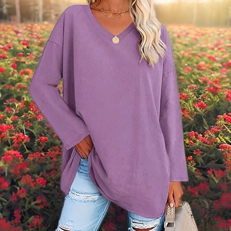 Modisches und leichtes V-Ausschnitt Sweatshirt für Damen - langarm