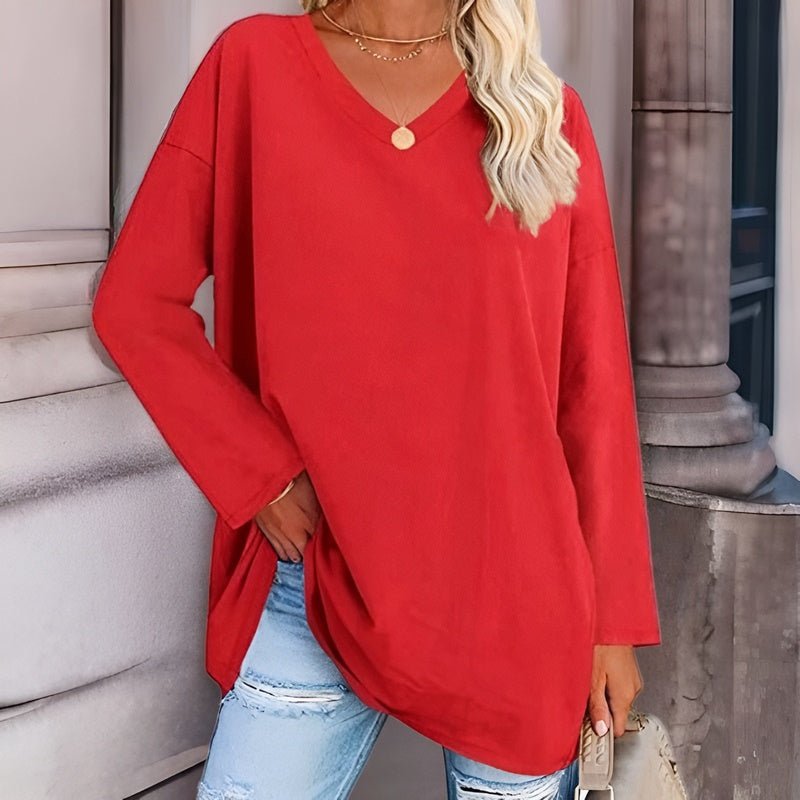 Modisches und leichtes V-Ausschnitt Sweatshirt für Damen - langarm