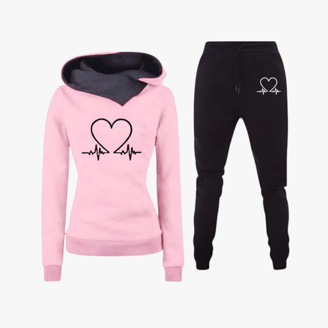 Damen Winterset mit Herzprint | Hoodie & Hose