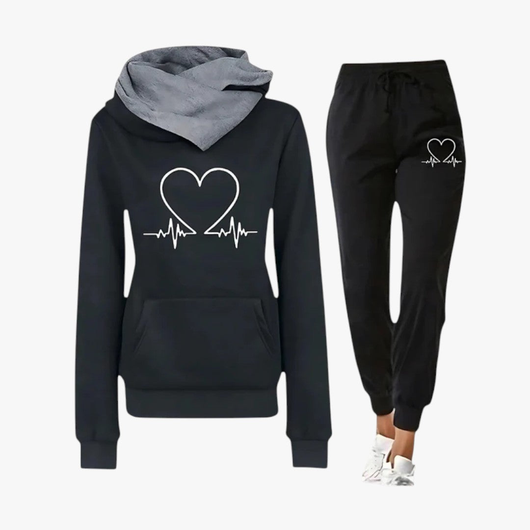 Damen Winterset mit Herzprint | Hoodie & Hose