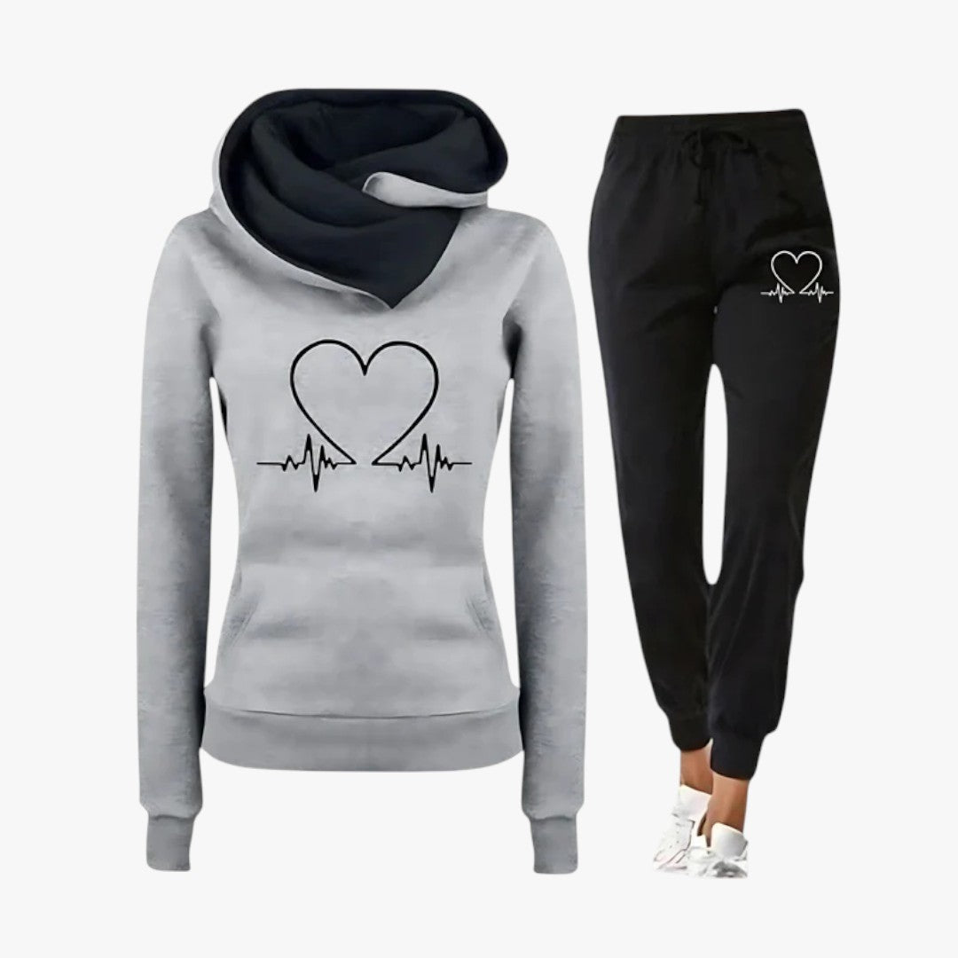 Damen Winterset mit Herzprint | Hoodie & Hose