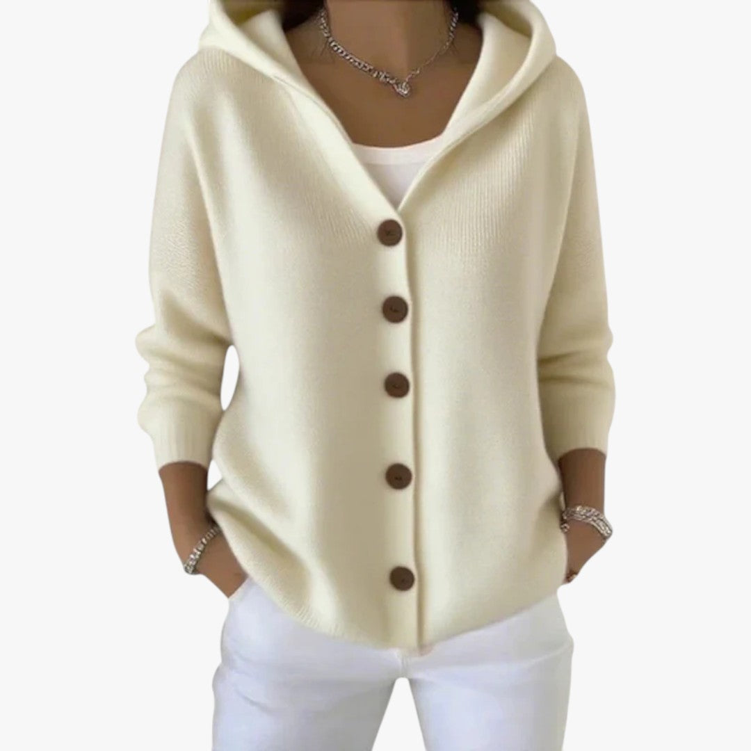 Damen Strickjacke mit Knöpfen und Kapuze