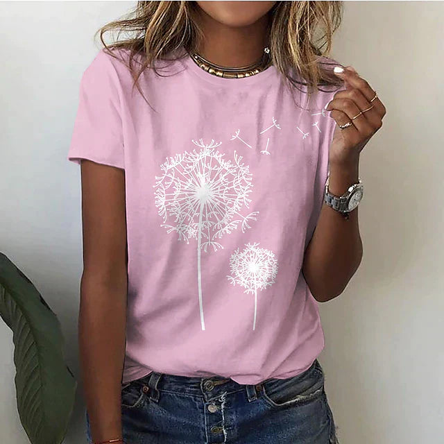 Damen Rundhals Sommer T-Shirt - kurze Ärmel