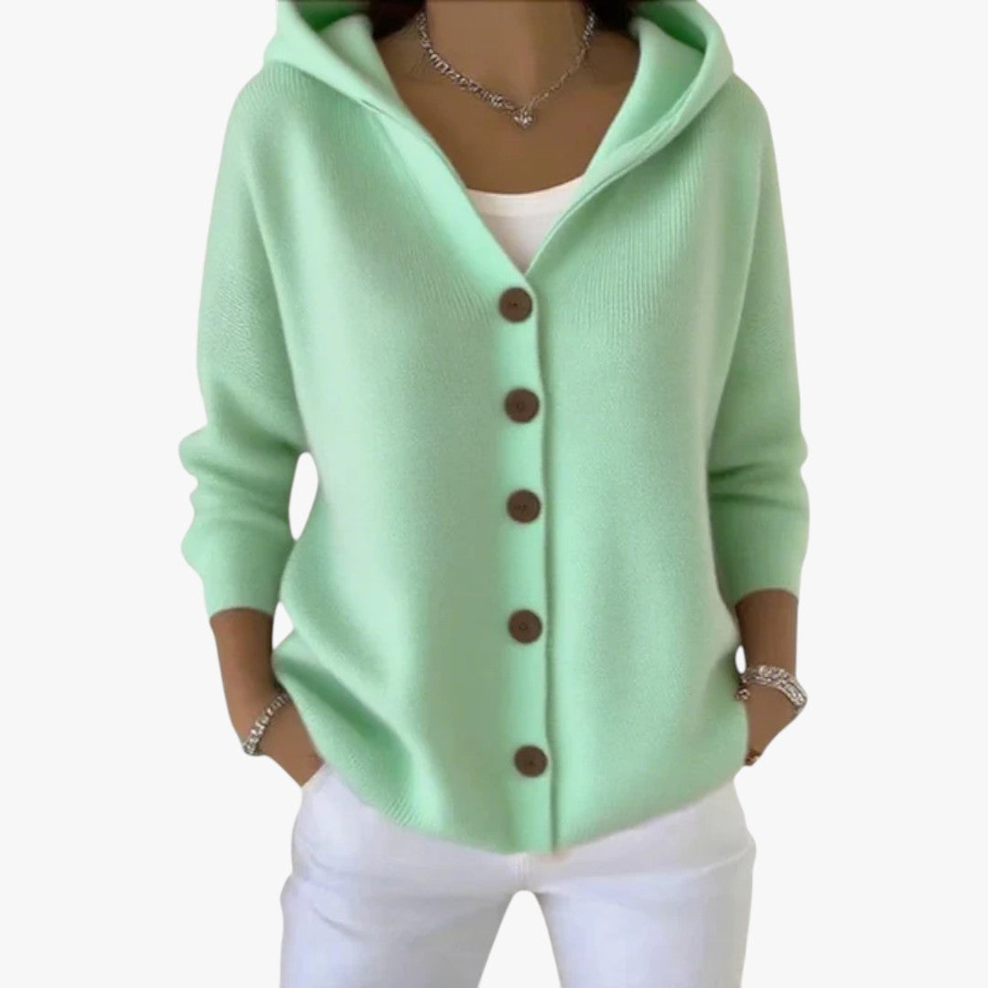 Damen Strickjacke mit Knöpfen und Kapuze