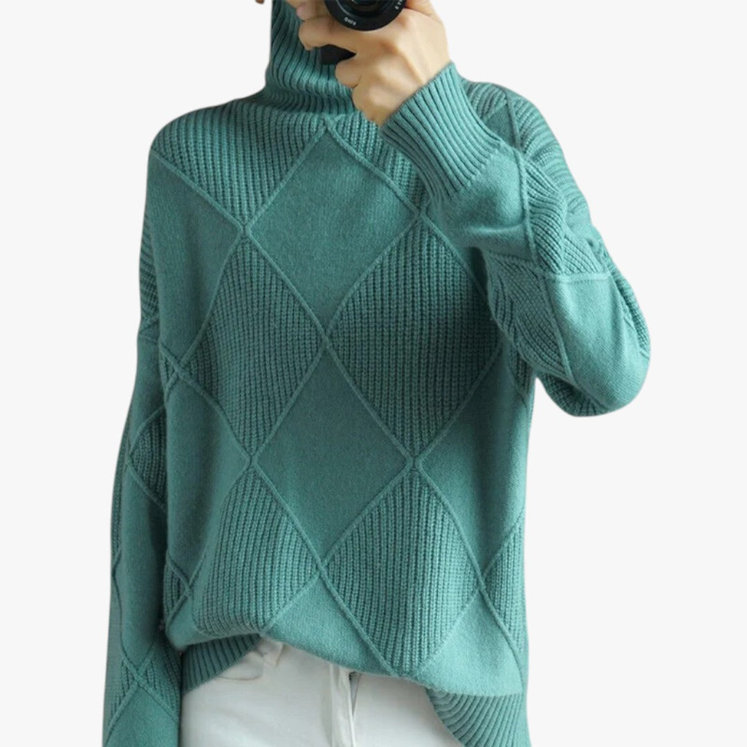 Damen Rollkragenpullover mit Karomuster in Übergröße