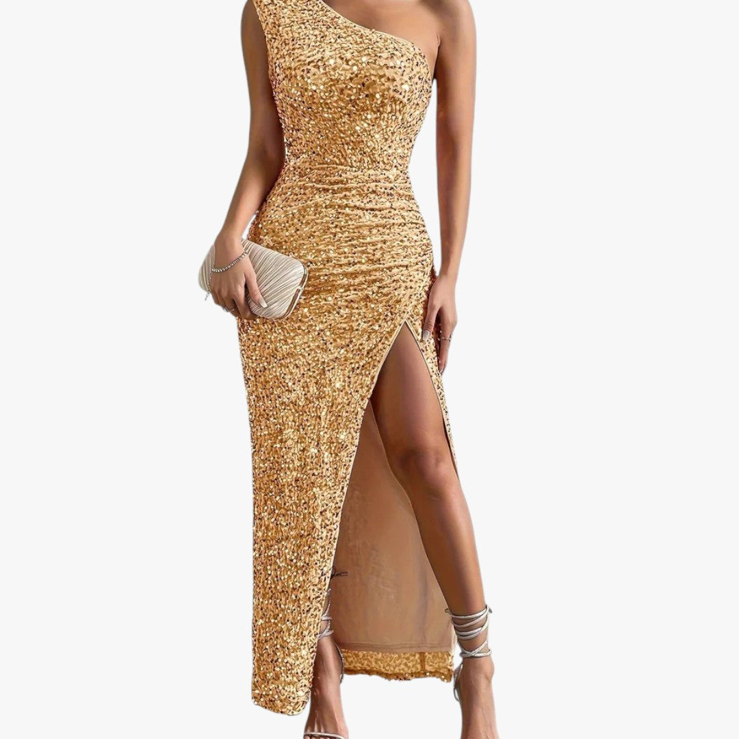 Damen Abendkleid mit Pailletten und Glitzer | Maxi