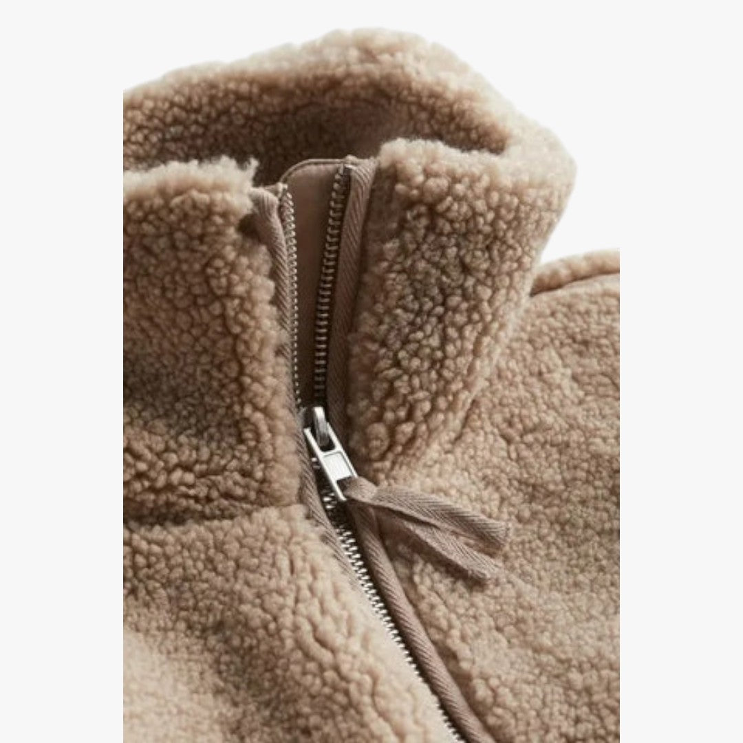 Damen Teddy Wintermantel mit Reißverschluss
