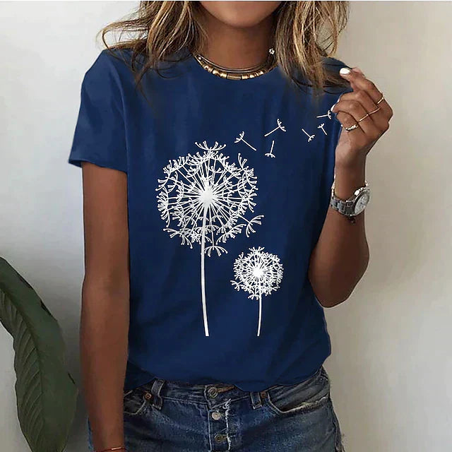Damen Rundhals Sommer T-Shirt - kurze Ärmel