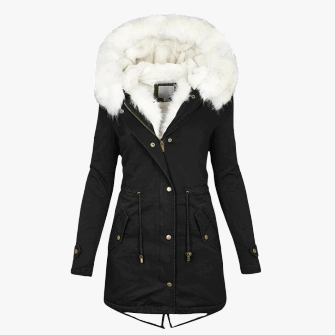 Damen Winterparkajacke mit Kapuze und weißem Futter