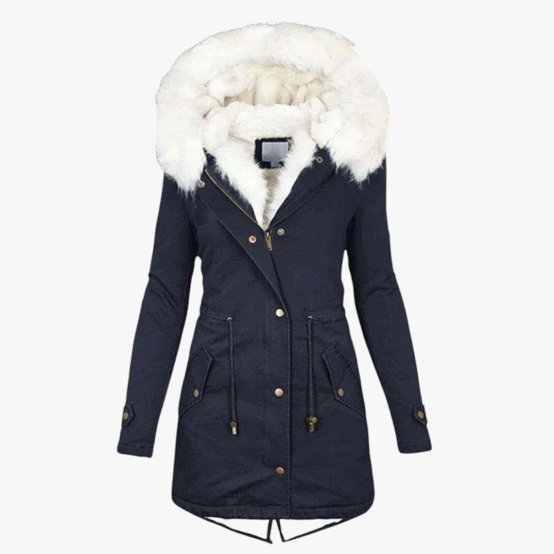 Damen Winterparkajacke mit Kapuze und weißem Futter