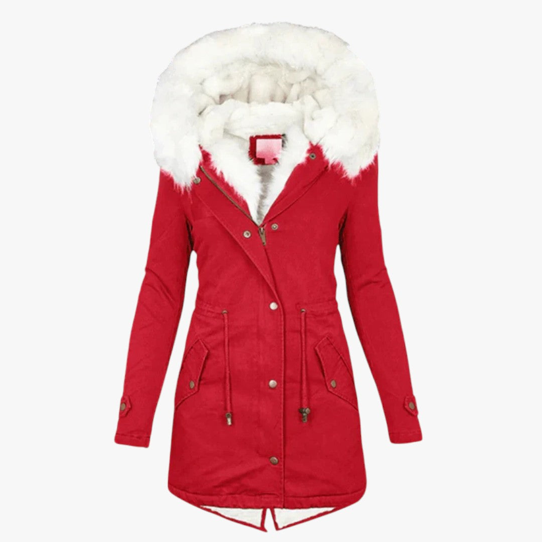 Damen Winterparkajacke mit Kapuze und weißem Futter