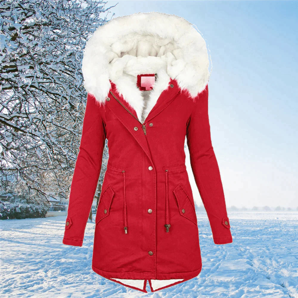 Damen Winterparkajacke mit Kapuze und weißem Futter
