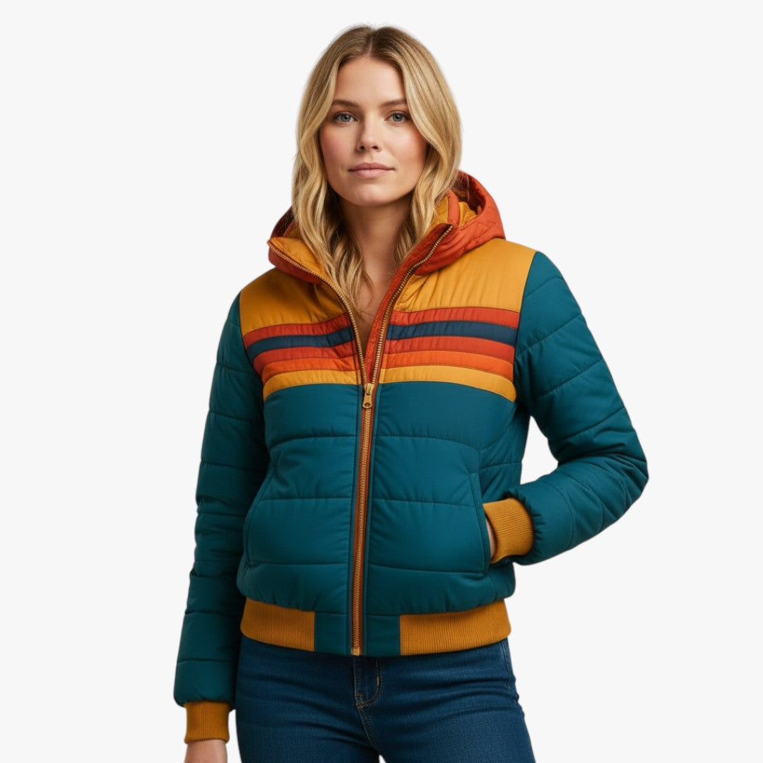 Damen Winterjacke mit Streifen und Kapuze