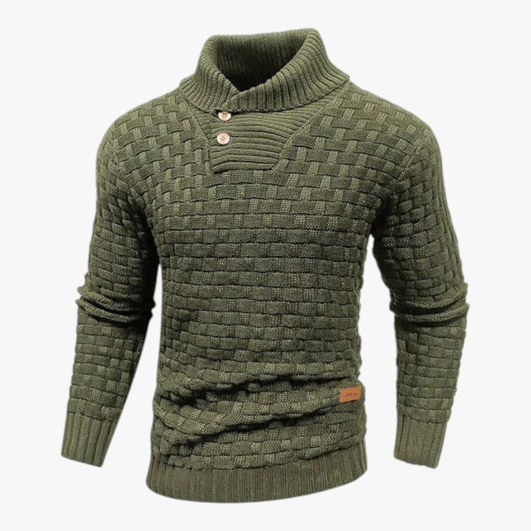Herrenpullover mit Knöpfen und halbem Rollkragen