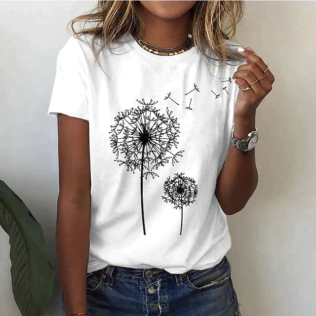 Damen Rundhals Sommer T-Shirt - kurze Ärmel