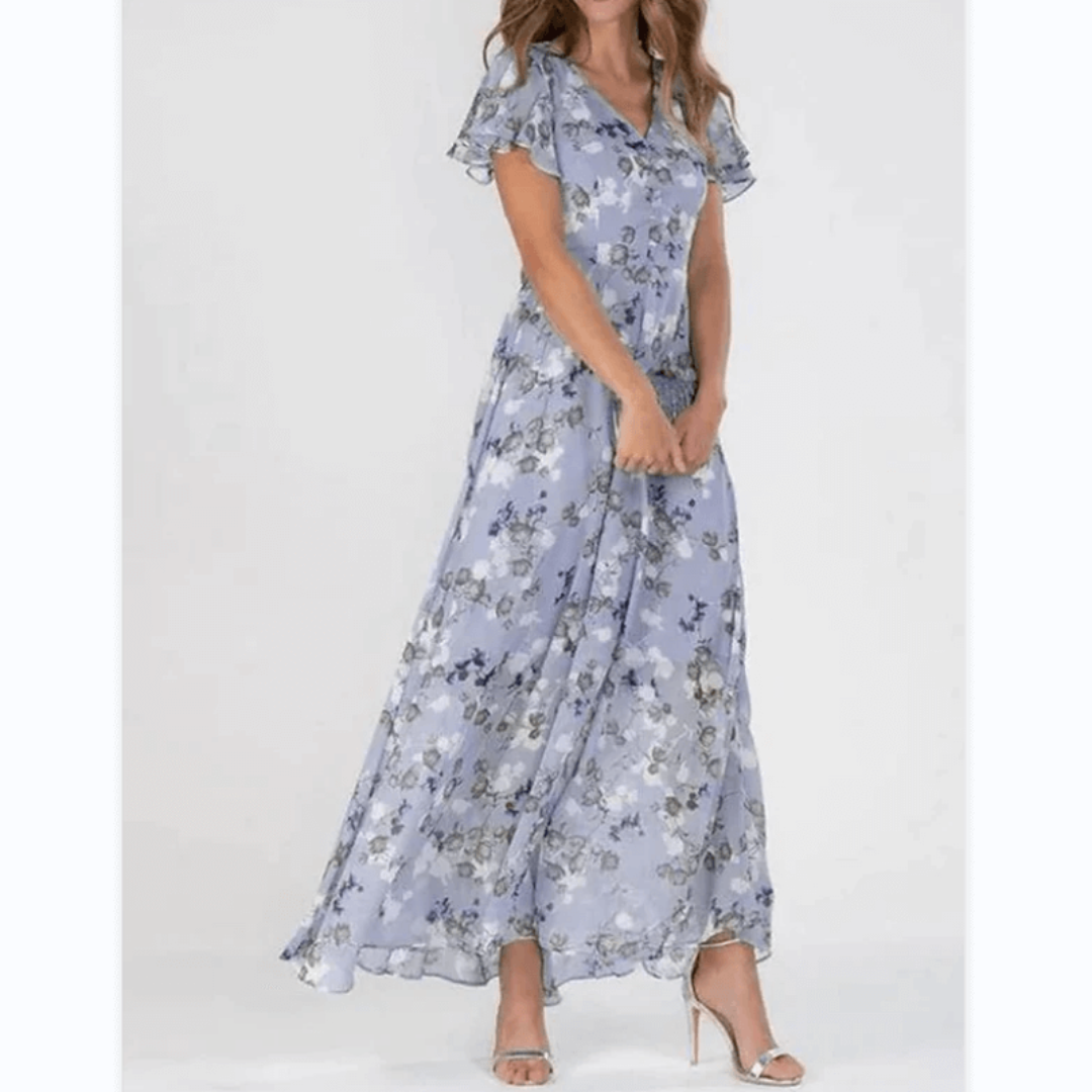Damen Sommer Formelles Blumen Hochzeitsgast Maxi Kleid