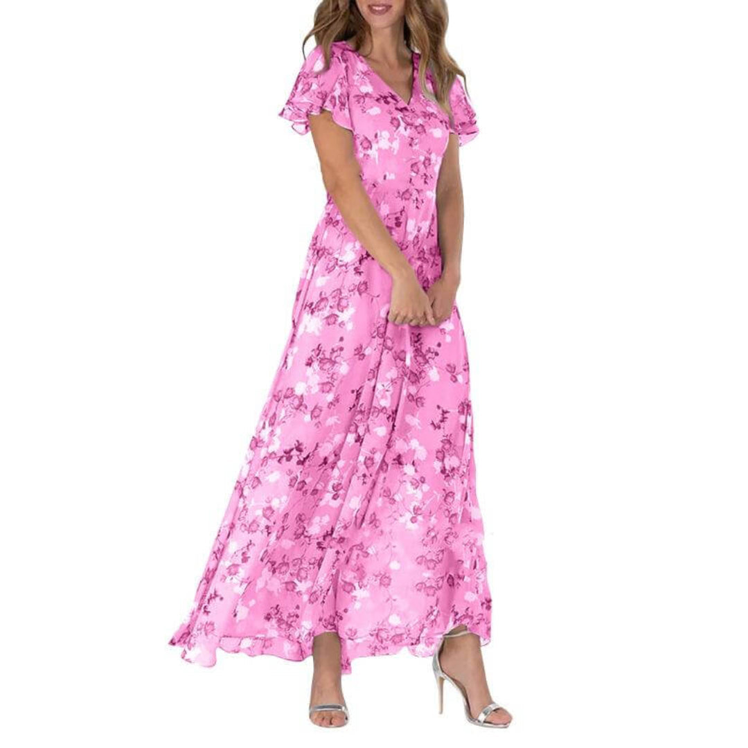 Damen Sommer Formelles Blumen Hochzeitsgast Maxi Kleid