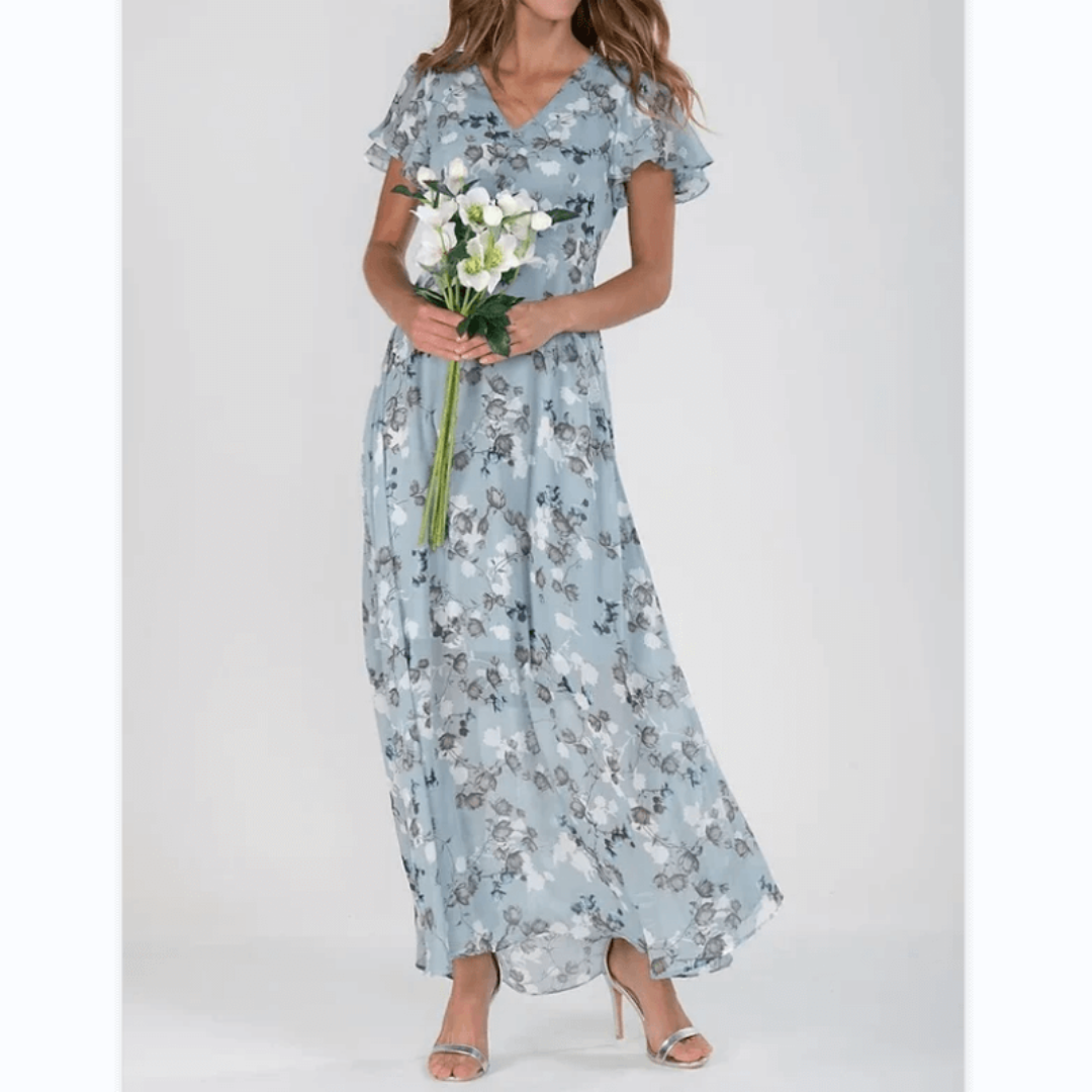 Damen Sommer Formelles Blumen Hochzeitsgast Maxi Kleid