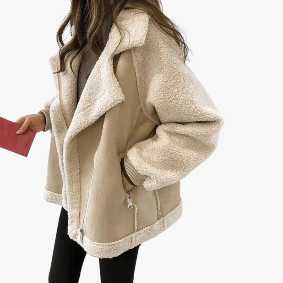 Damen-Winter-Teddyjacke mit Reißverschluss | Lockere Passform