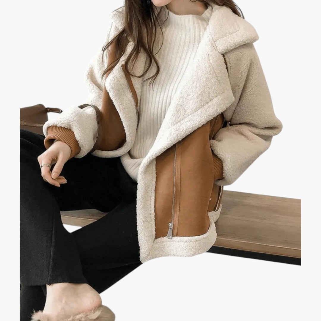 Damen-Winter-Teddyjacke mit Reißverschluss | Lockere Passform