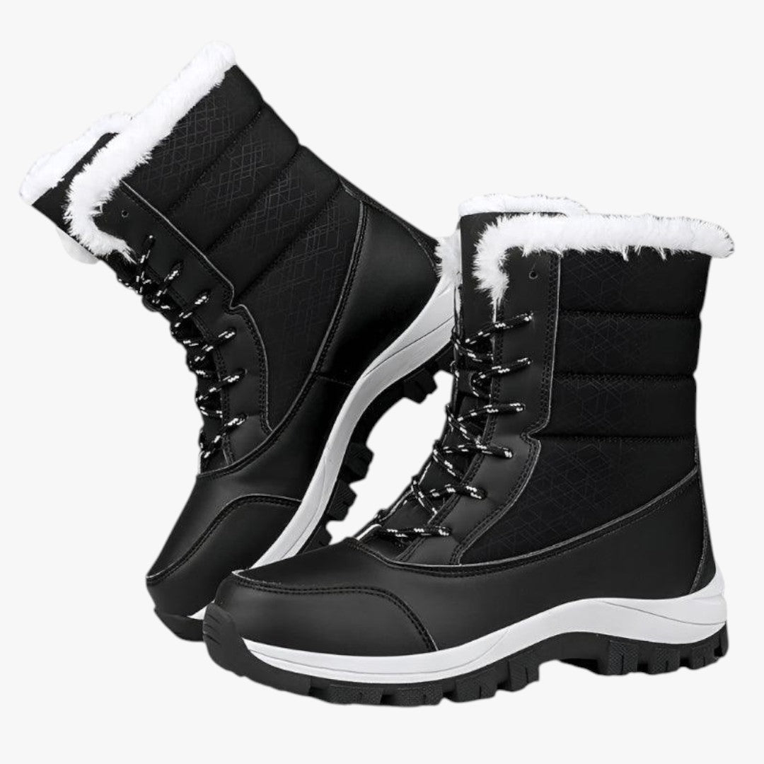 Hohe Damen Schneestiefel | Gefütterte Winterschuhe mit Schnürung