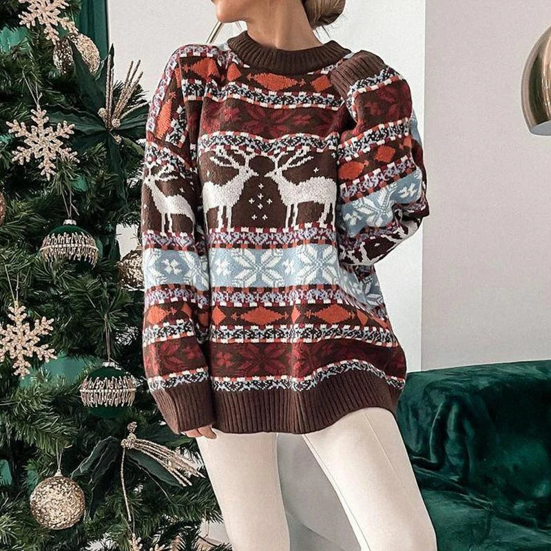 Damen Winter Weihnachtspullover Oversize