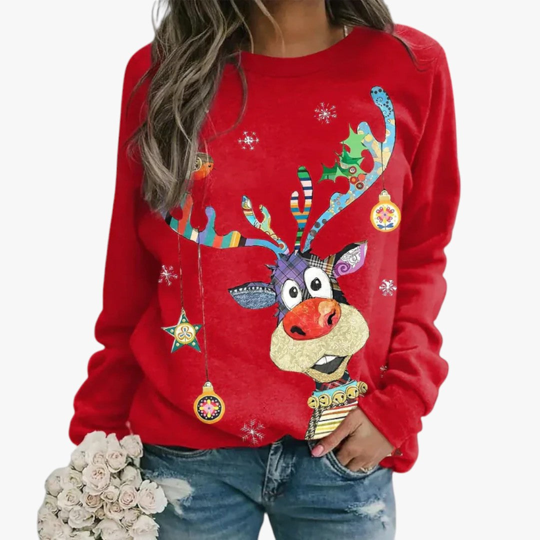 Damen Winter-Weihnachtspullover mit Rentier-Print