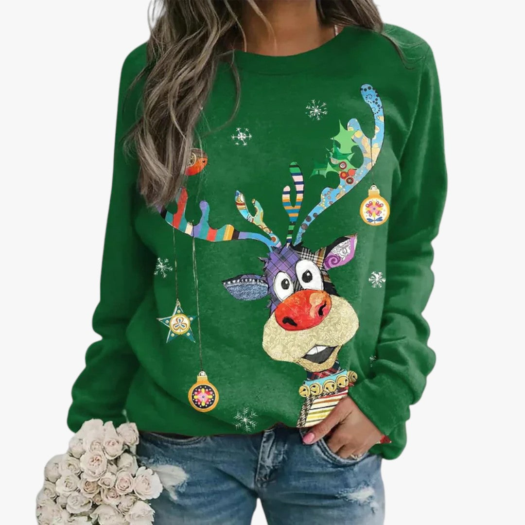 Damen Winter-Weihnachtspullover mit Rentier-Print