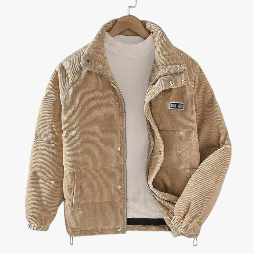 Herren Winterjacke aus Cord mit Reißverschluss und Druckknöpfen