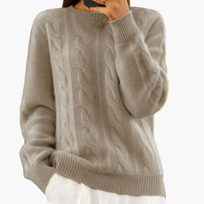 Damen Zopfmusterpullover mit Rundkragen