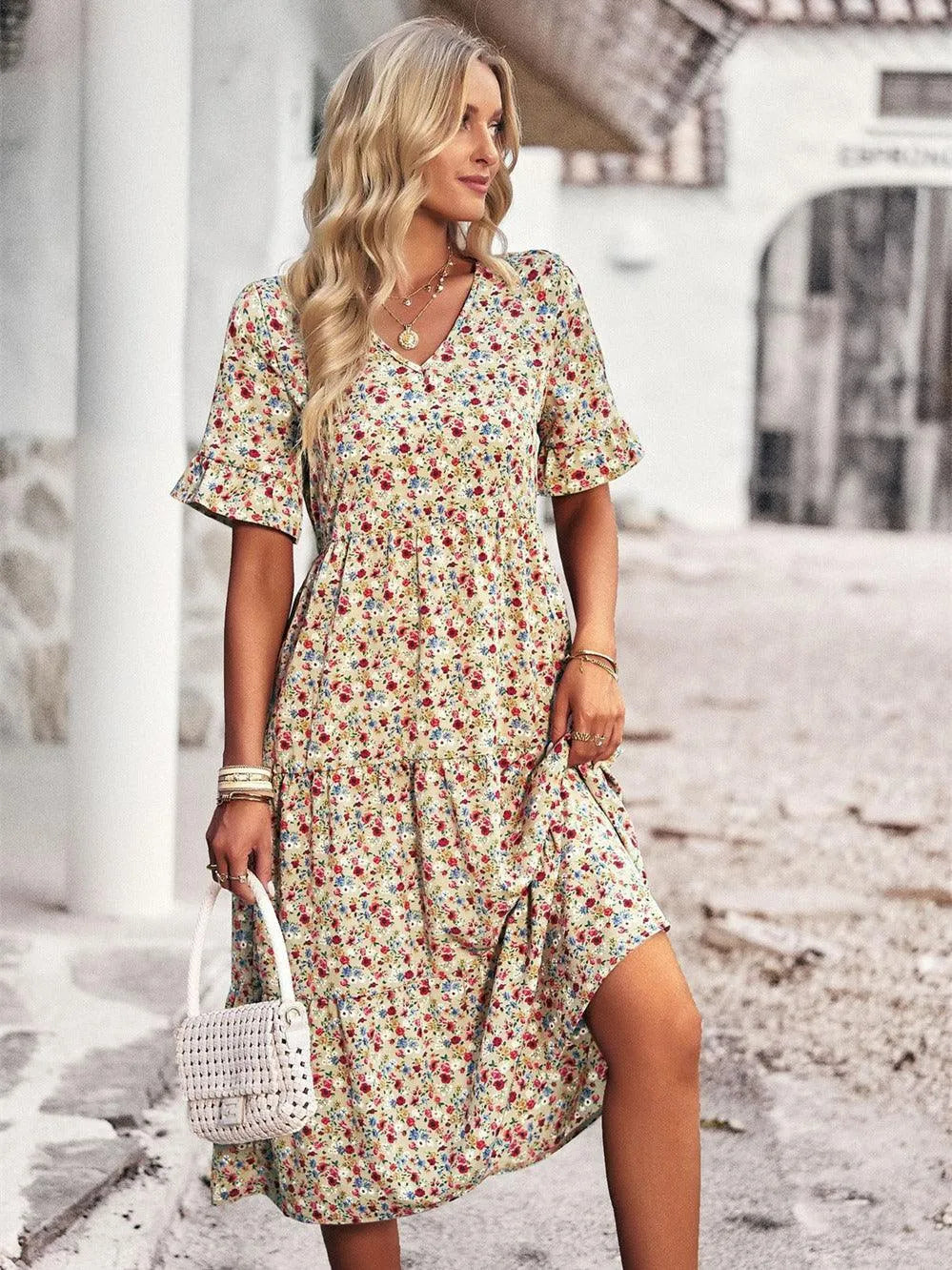 Damen luftiges Sommer Kleid Midi | Ideal im Sommer und Urlaub