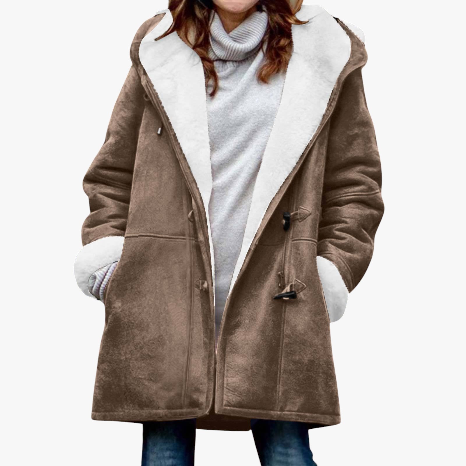Damen Teddy Winterjacke mit Kapuze | Lang