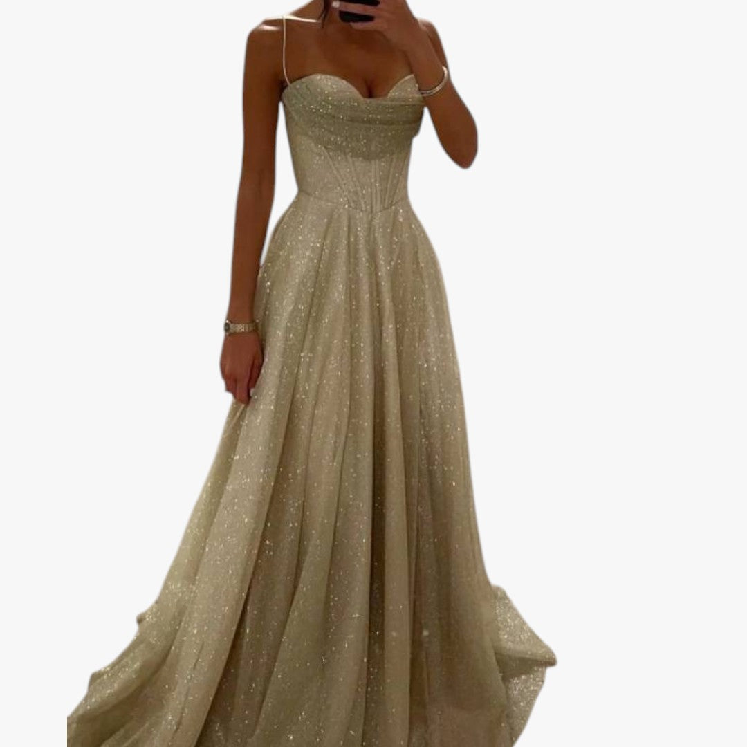 Damen Hochzeitsabendkleid mit Glitzer | Maxi